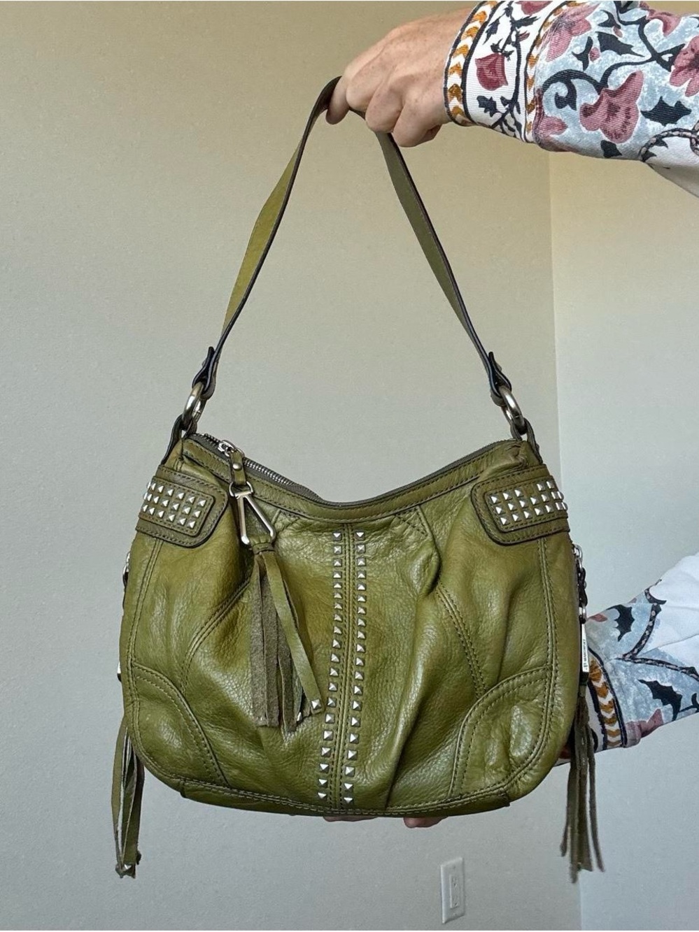 B makowsky vintage rare green leather bag with studs and fringe - Picture 2 of 8